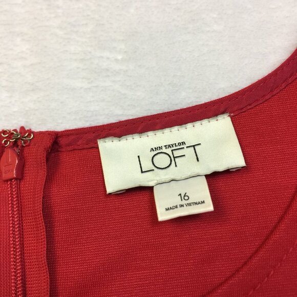 Ann Taylor Loft Dress Sz 16 Womans Red Black Brown Knit Colorblock Short Sleeve - Picture 4 of 12